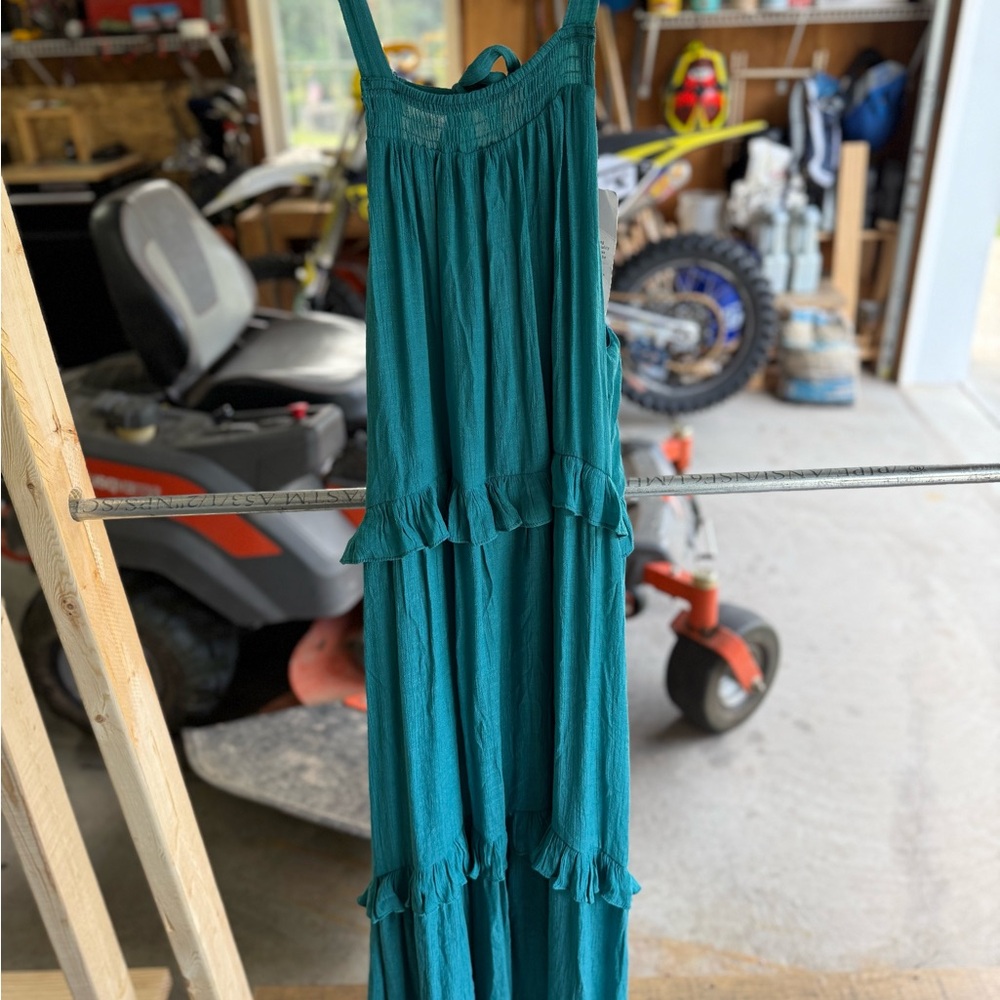 Elegant Teal Ruffle Maxi Dress